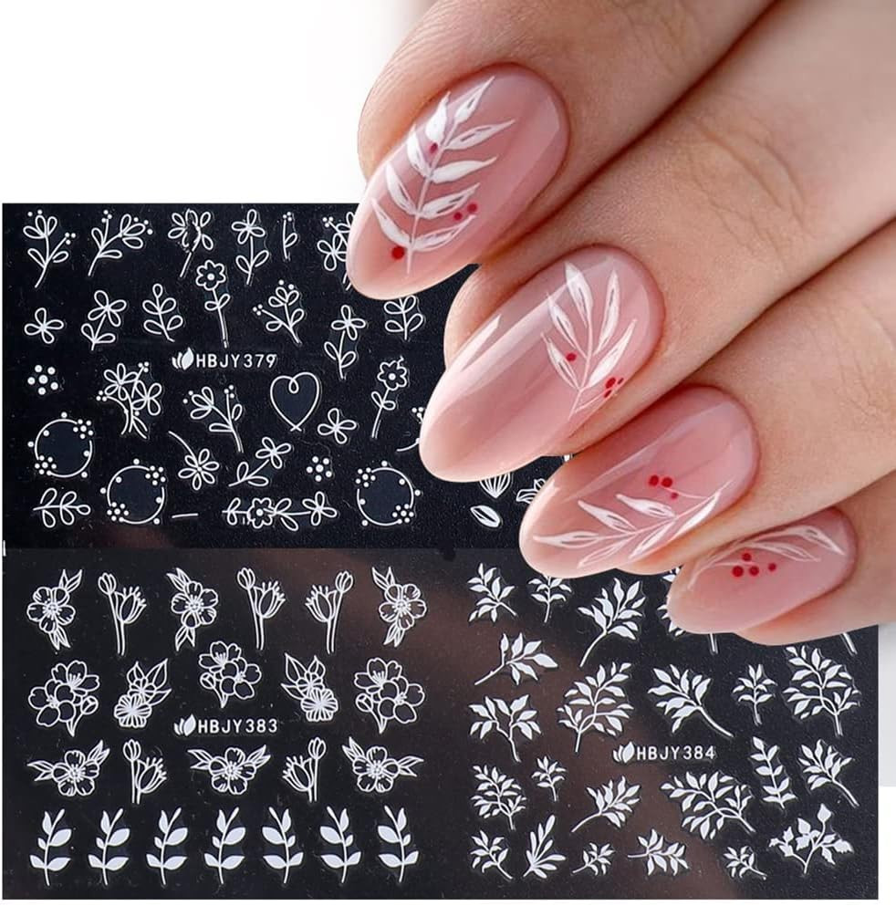 Flowers Nail Decals 3D Self-Adhesive White Floral Nail Art Stickers Wedding Lace