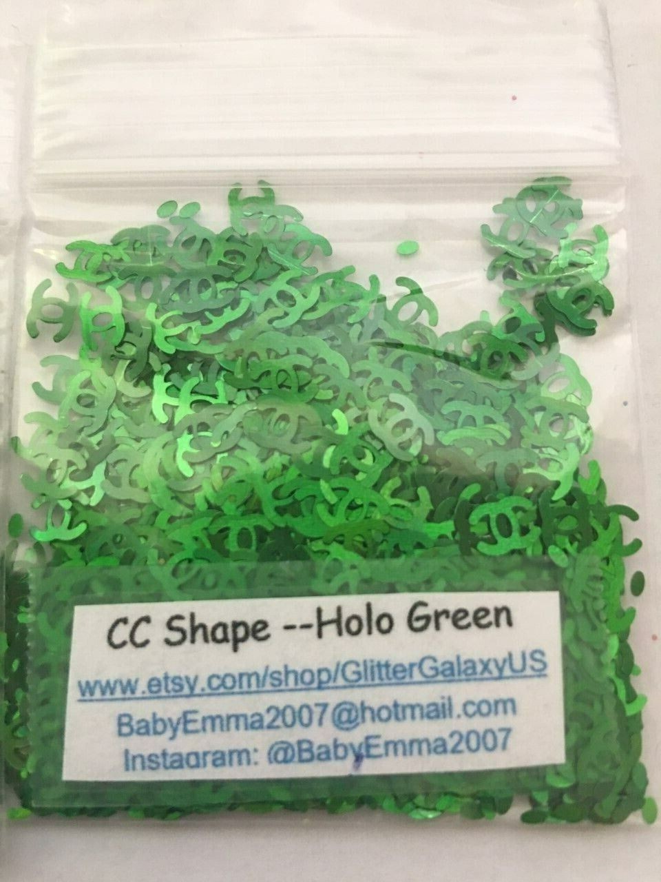 Holographic GREEN Glitter Nail Art Slice 2 letter alphabet confetti “C”-US-tsp