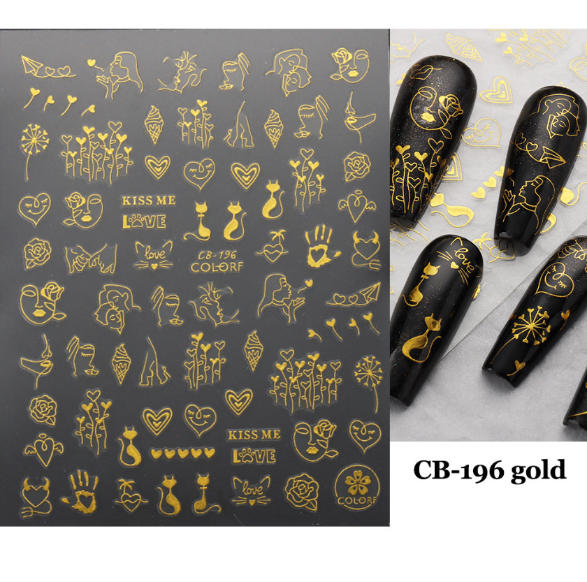 3D Nail Art Sticker Gold Heart Rose Flower Kiss Valentine’s Day Series NH11