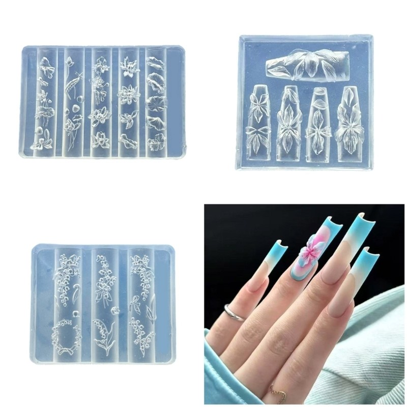 Silicone Embossing Sheets Featuring Floral Lace Bowknot 3D Nail Art Designs