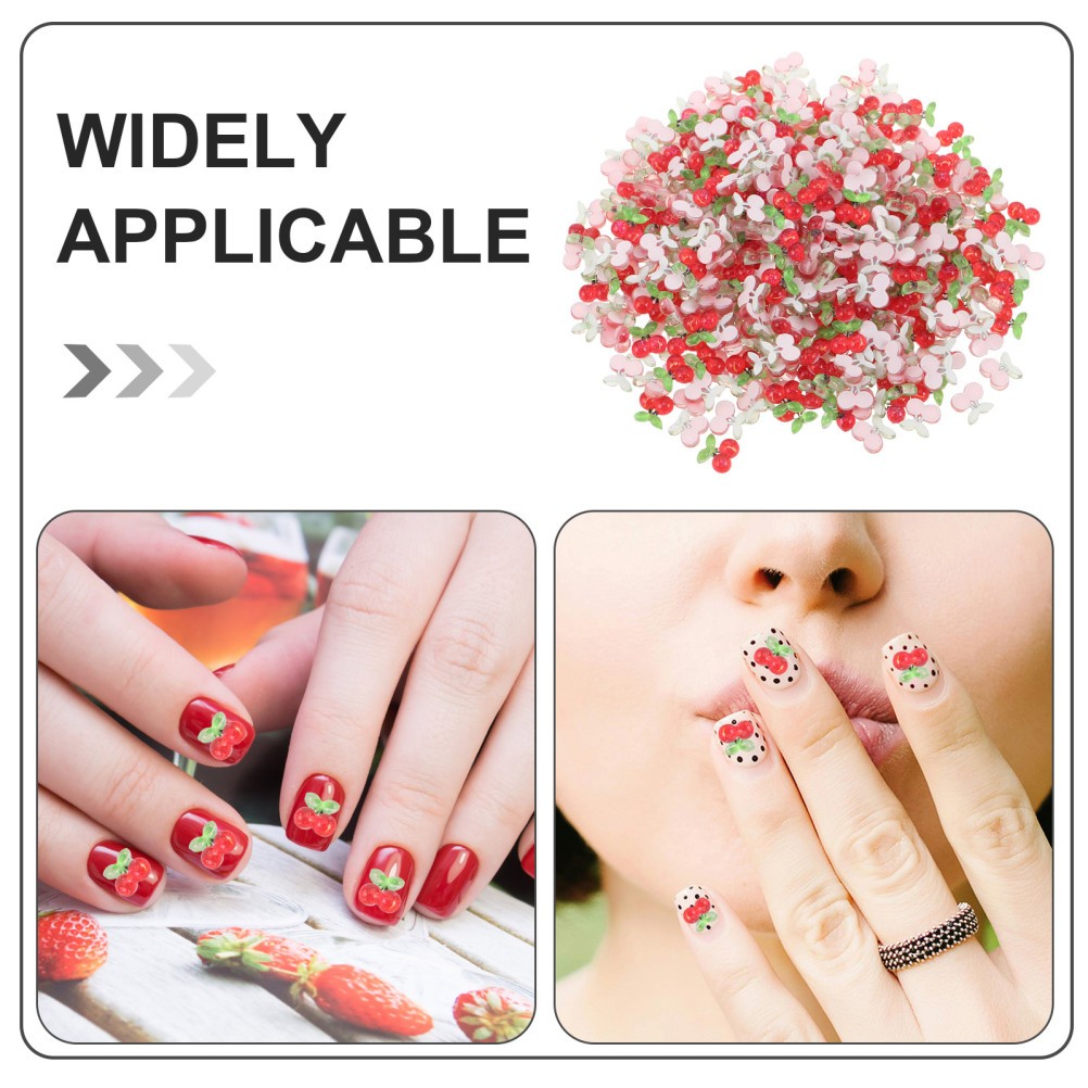 400 Pcs Kawaii Fruit Nail Charms Red Mini Cherry Cherries Nails Decoration