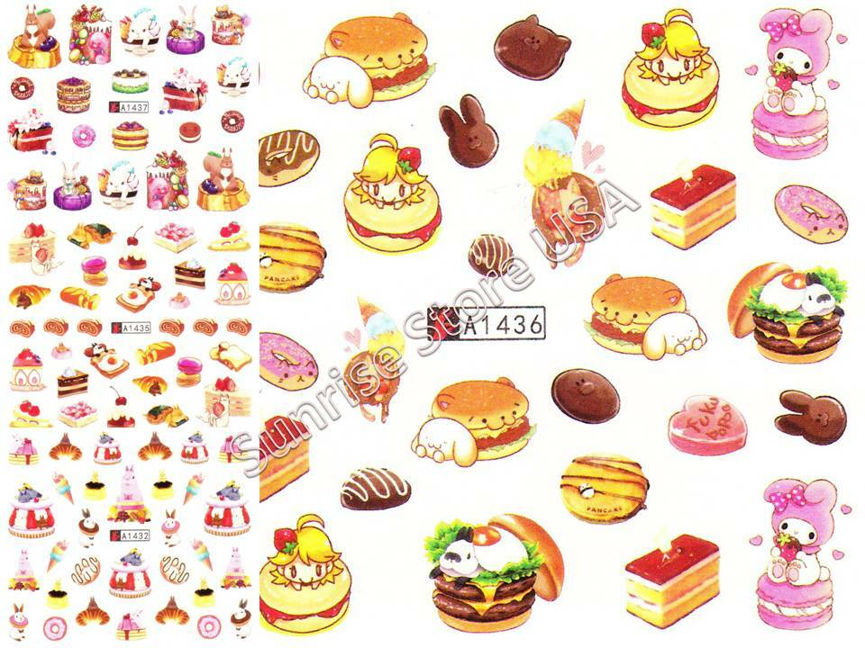 Nail Art Water Transfer Sticker Cake Cupcake Cherry Fruit Flower Decals Manicure