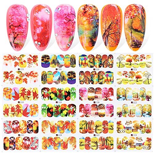 12 Sheets Fall Nail Art Decals Nail Stickers Thanksgiving Nail Art Maple Leaf