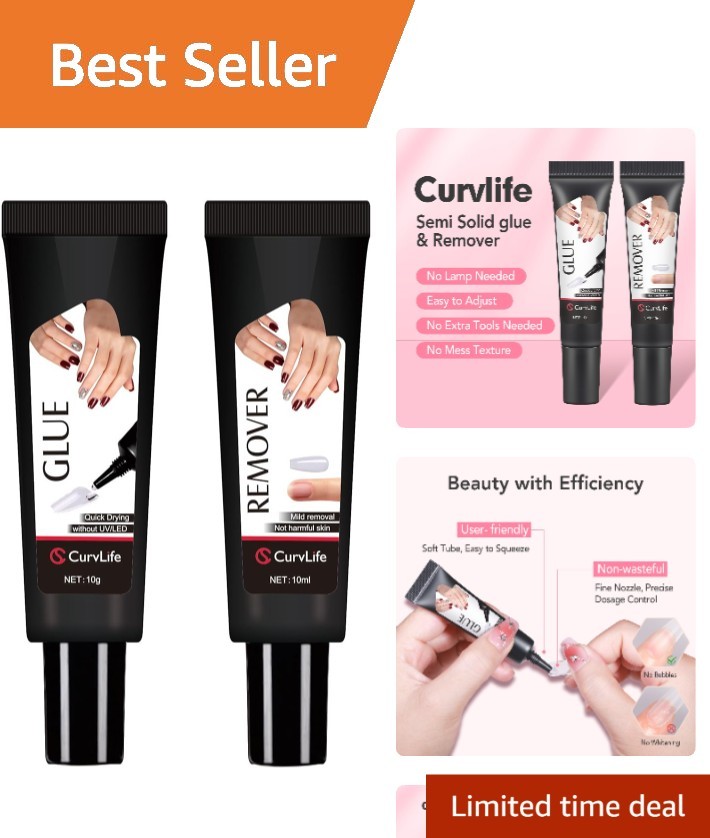 Semi-Solid Nail Glue 10g and 10ml Remover: Quick & Strong for Nail Enhancements