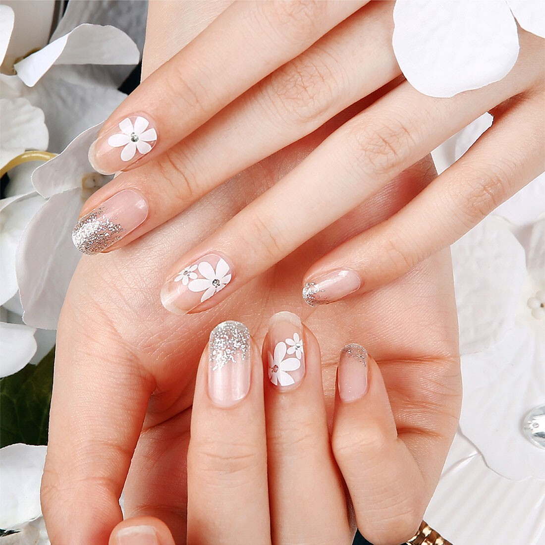 Metal White Silver Nail Wraps Korean Glitter Star Daily Beauty Point Full Style
