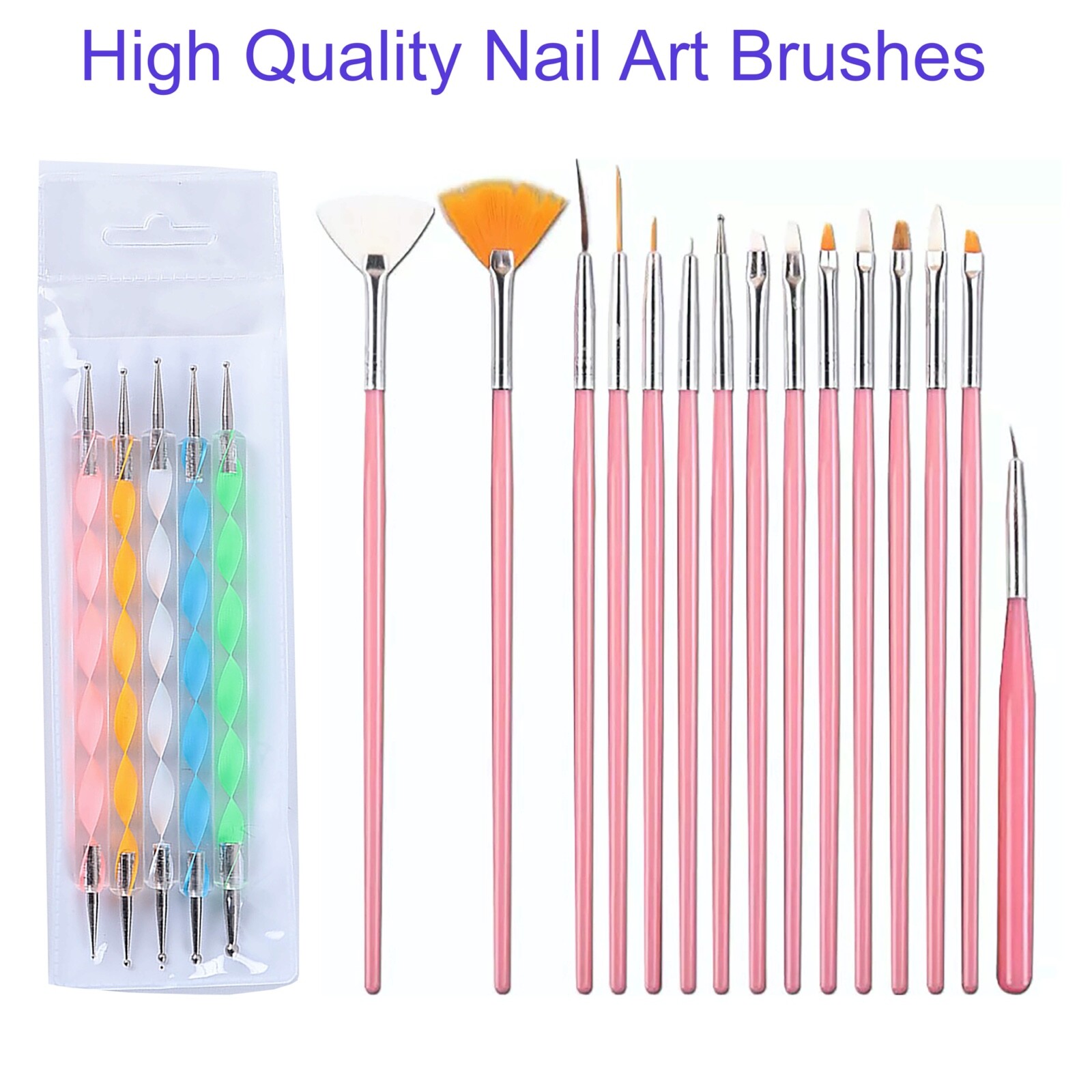20PCS NAIL ART BRUSHES DESIGNING PAINTING DOTTING DETAILING PENS BRUSHES KIT,UK