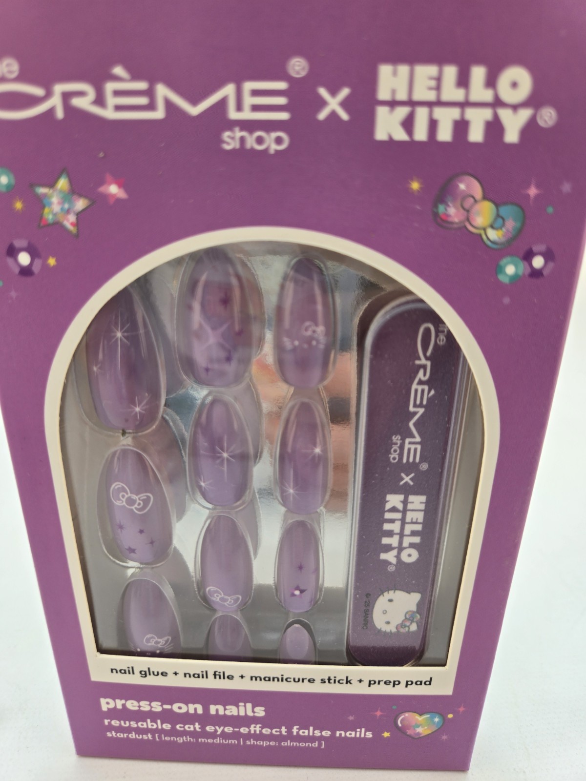 The Creme Shop x Hello Kitty Cat Eye Purple Almond Press On Nails Set Lot of 2