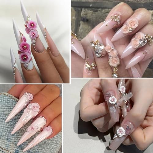 180PCS 3D Flowers Nail Charms – Flat-Back Resin Rose Camellia Rose Nail Charms