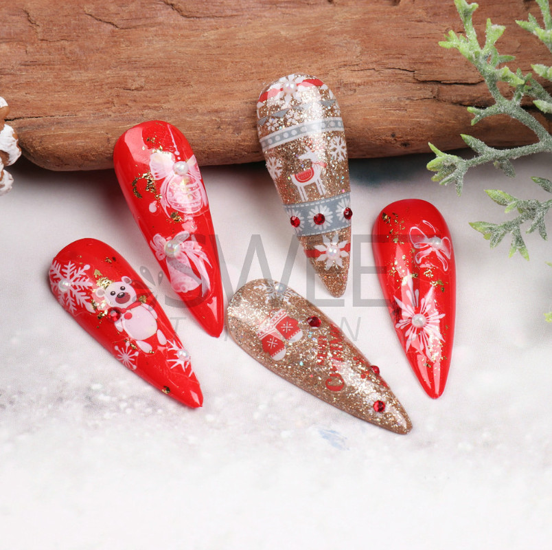 Nail Stickers Thin Waterproof Christmas Snowflakes Santa Reindeer Bear 3D NS39