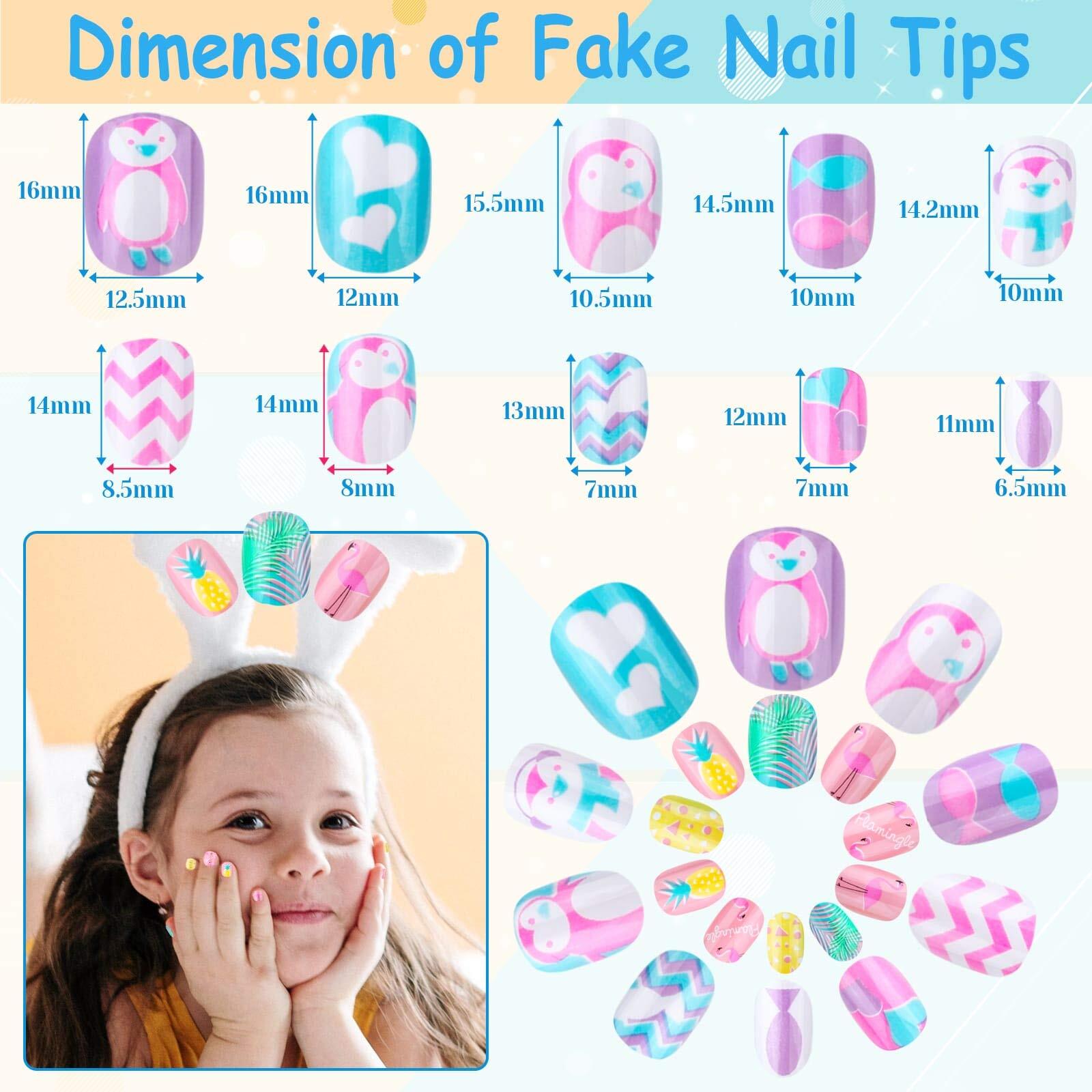 144Pcs False Press On Nails for Kids Self-Adhesive Fake Full Cover Nail Tips