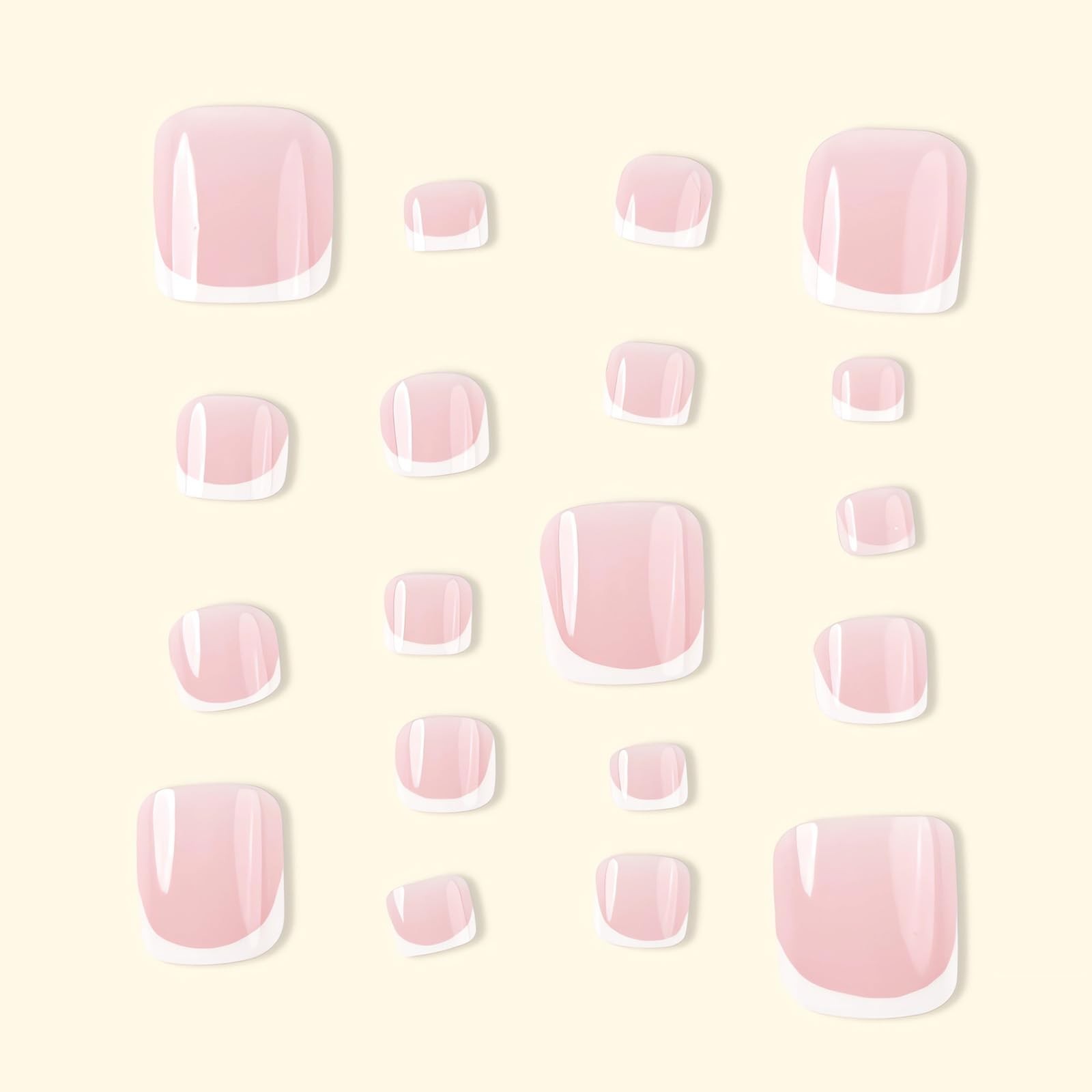 LPOODDNU French Tip Press on Toenails Short 0.04 Fl Oz (Pack of 24), White