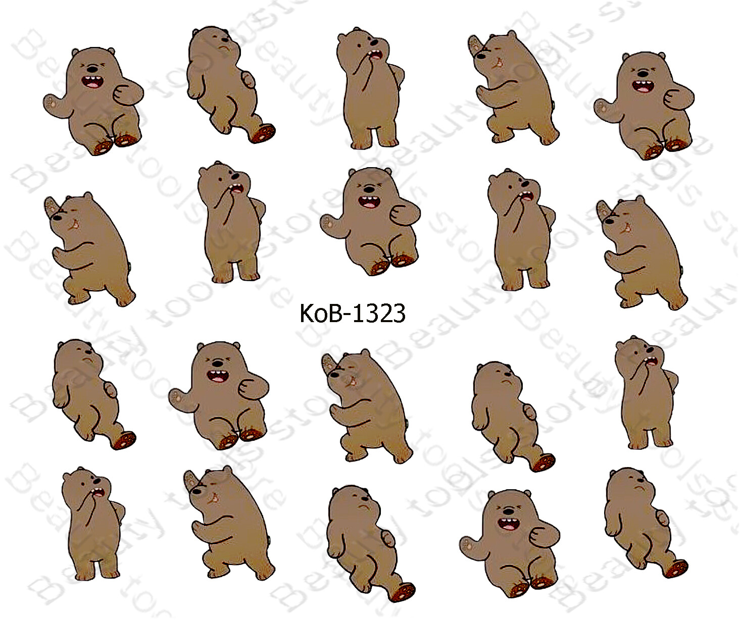 Nail Art Water Transfer Stickers cute funny playing bear KoB-1323