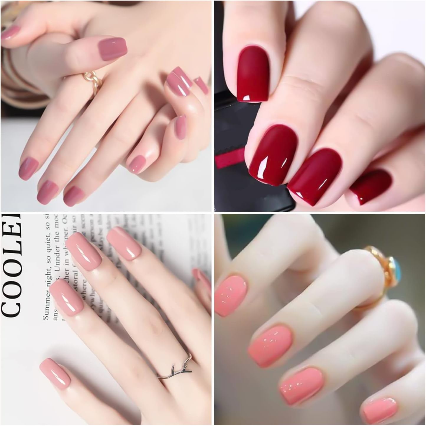 DANNEASY 16 Sheets Nail Wraps for Women Polish Strips Solid Pink, Red