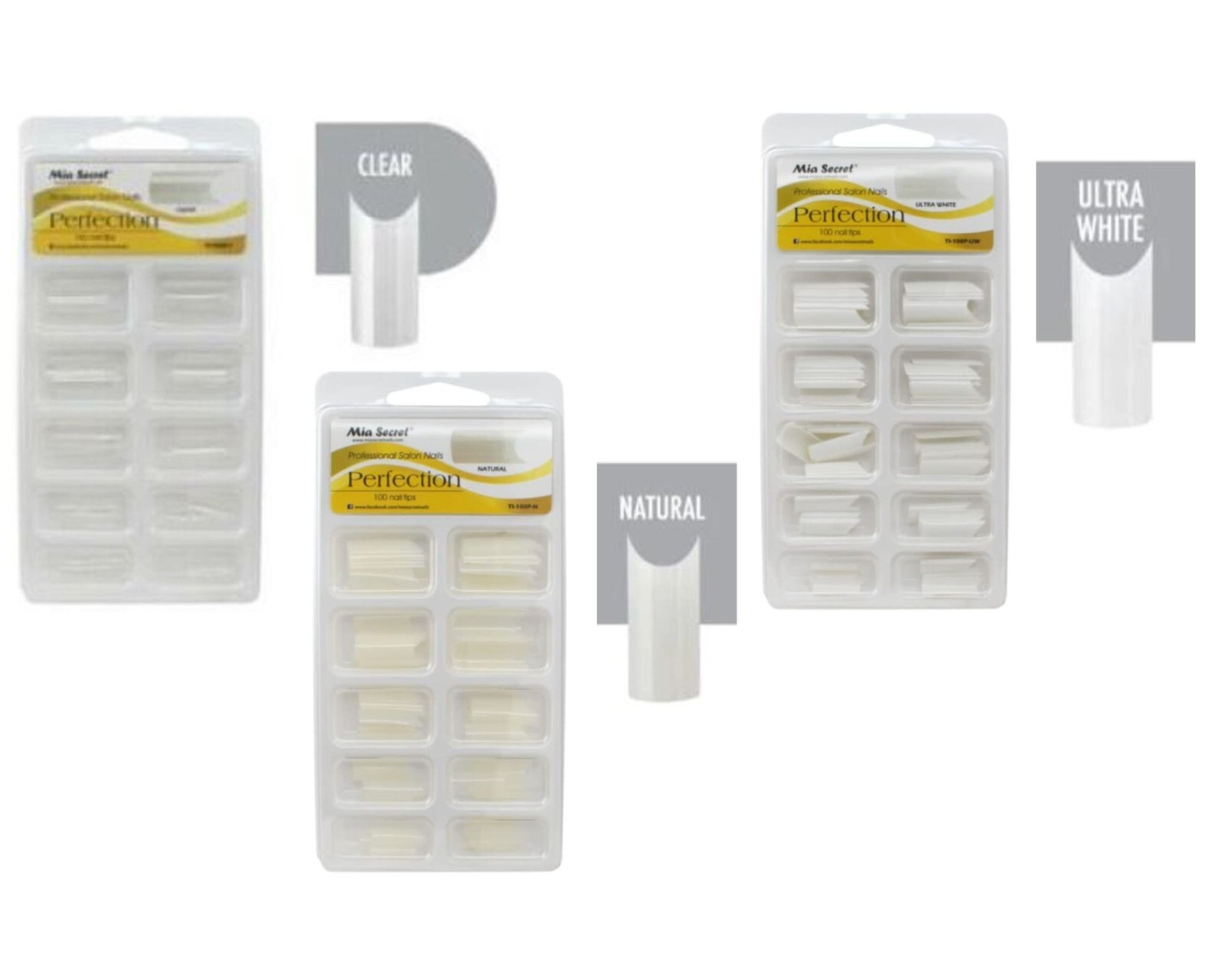 Mia Secret Perfection Tips (Clear, Ultra White, Natural) 100pcs PVC Blister Case