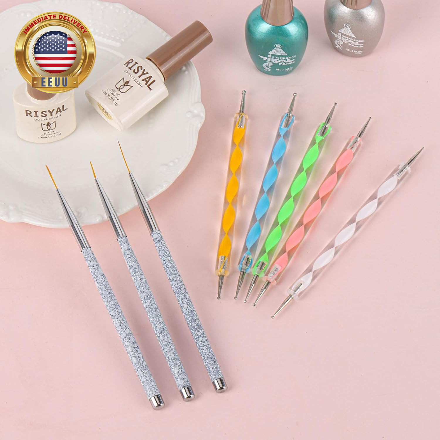 5 Pcs Dotting Pens with 3 Pcs Nail Art Liner Brushes, Nail Art Design Tools ⭐️⭐️
