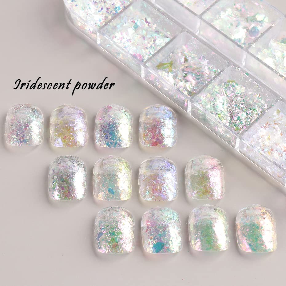 Holographic Nail Art Glitter Iridescent Flakes 12 Grids Mermaid Bright Colorf…