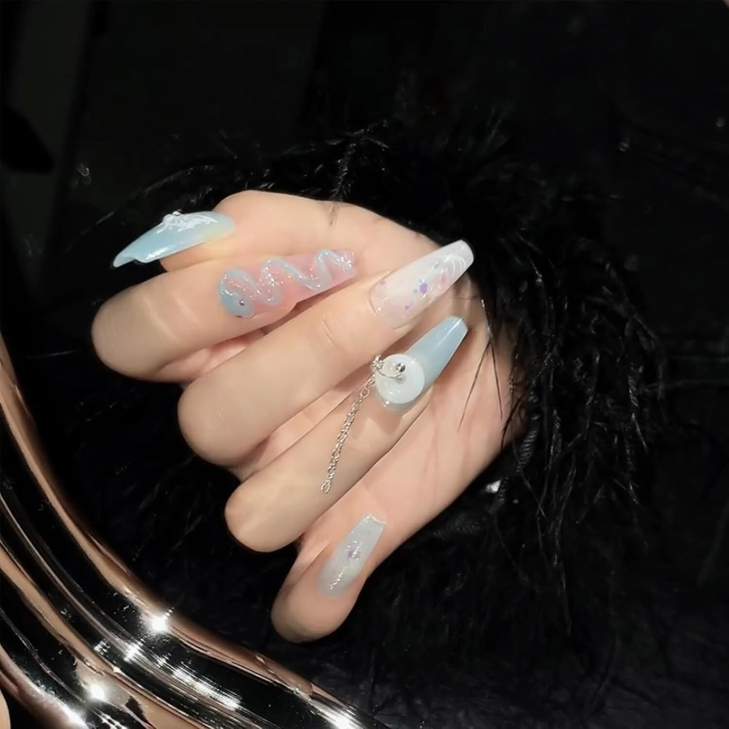10 Piece 3D Reusable Handmade Press On Nails Set Andromeda