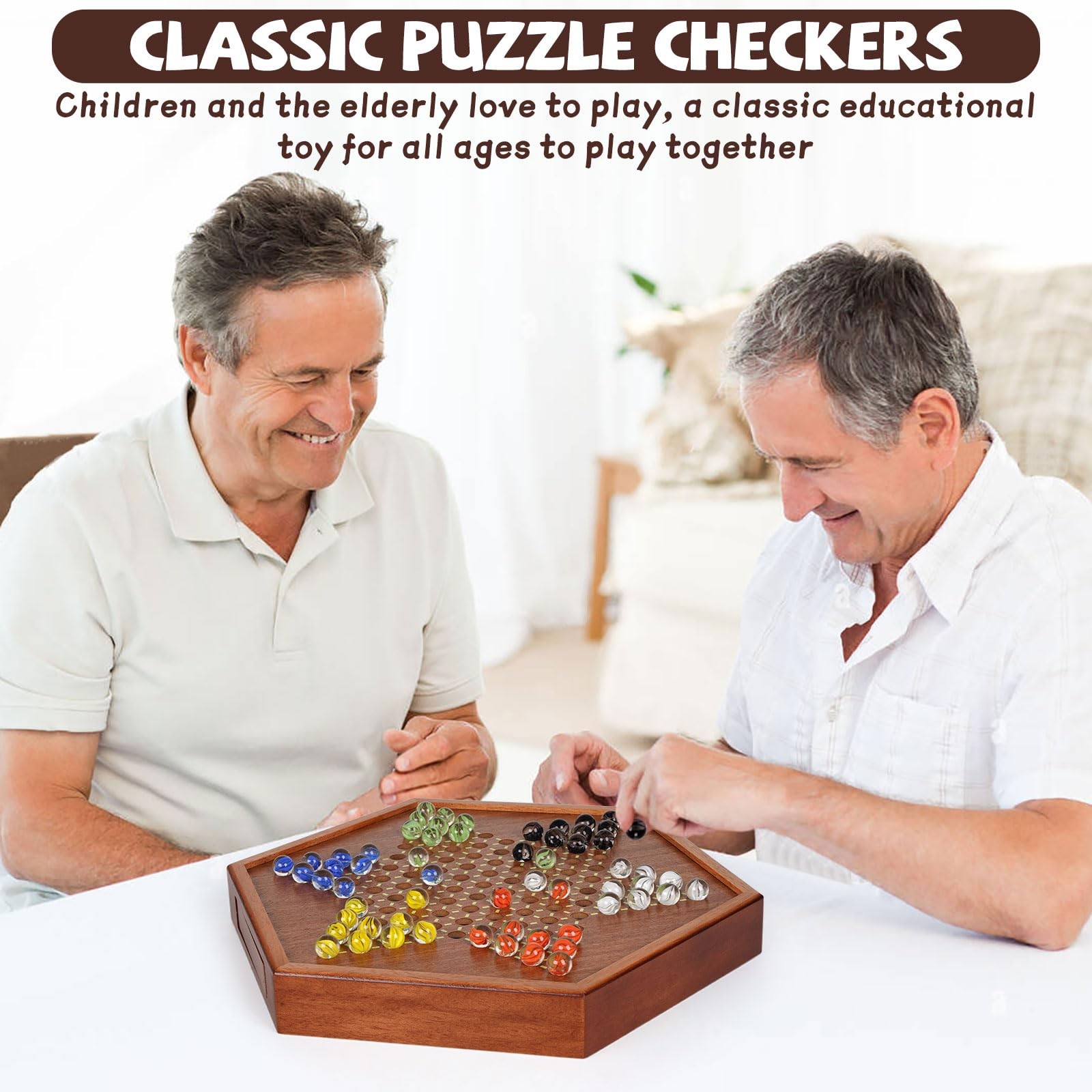 15-Inch Wooden Chinese Checkers Board Game Set – Classic 7.5 x 15 inches