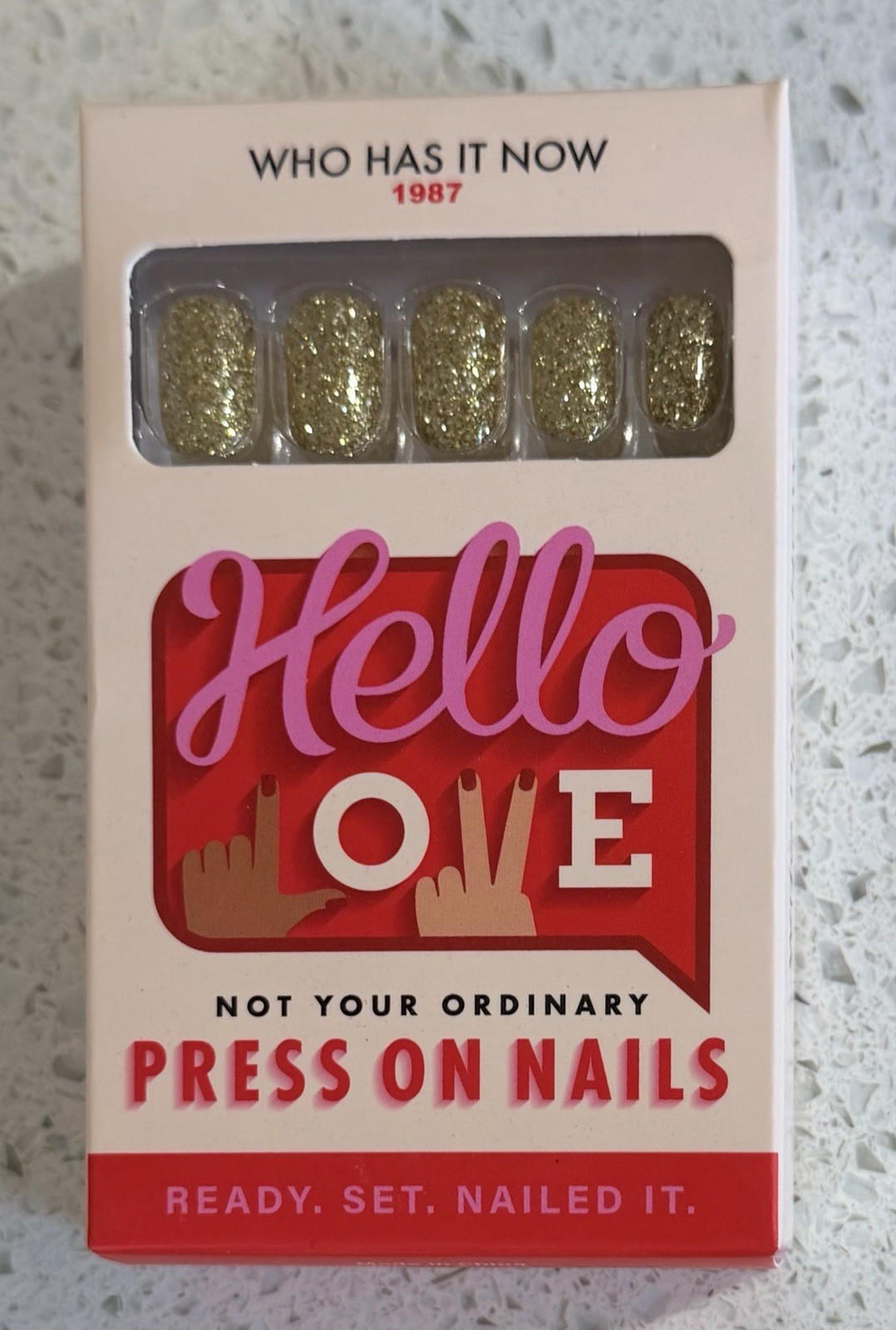 Hello Love Press On Nails Short Square Gold Glitter Who Has It Now ✨