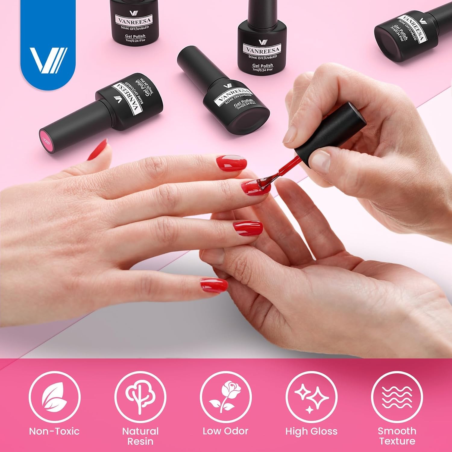 VANREESA 24 Pcs Gel Nail Polish Set, 21 Colors Gel Polish with Base Coat Glossy