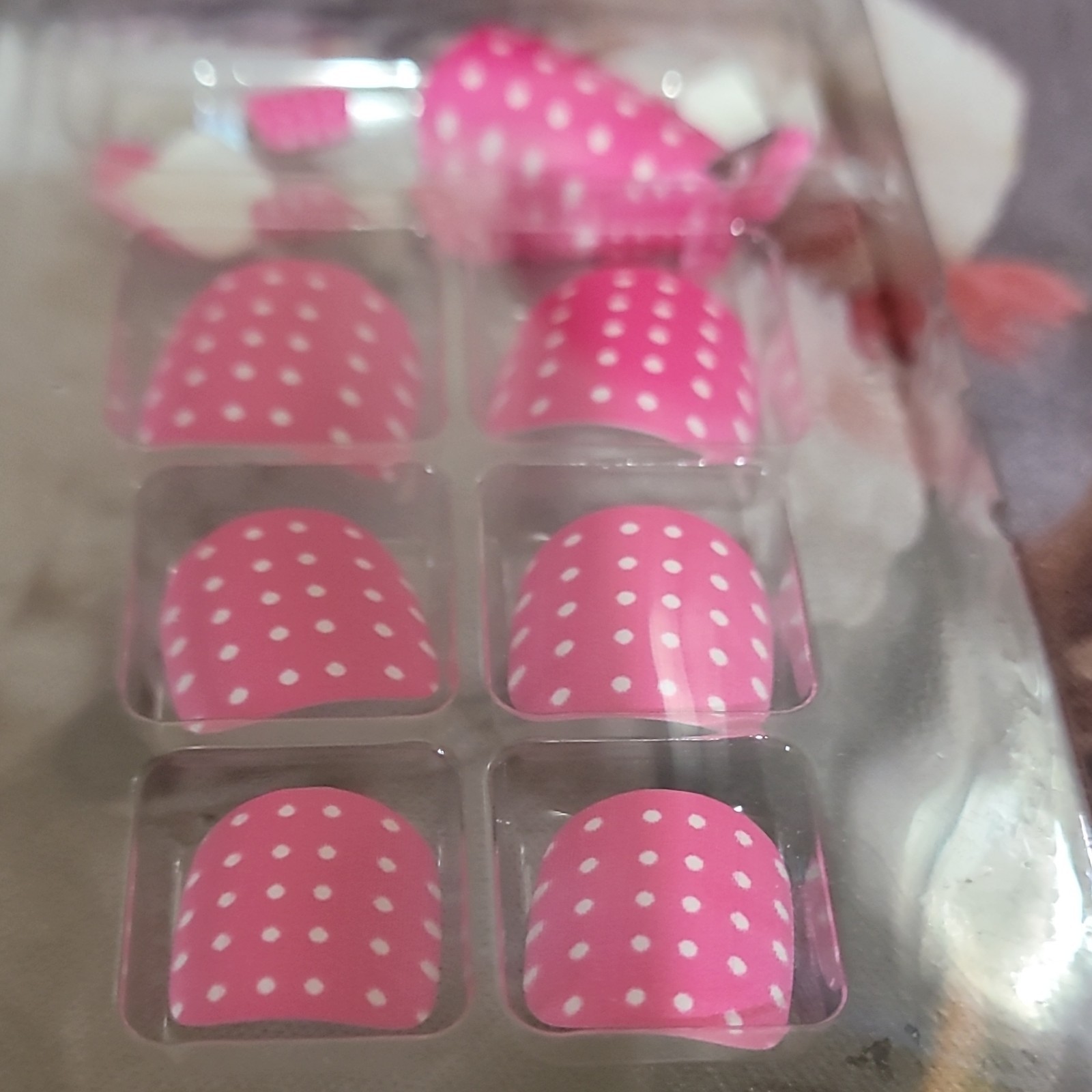 Pre-Designed Press-On ToeNails Short Square Pink White Polka Dot
