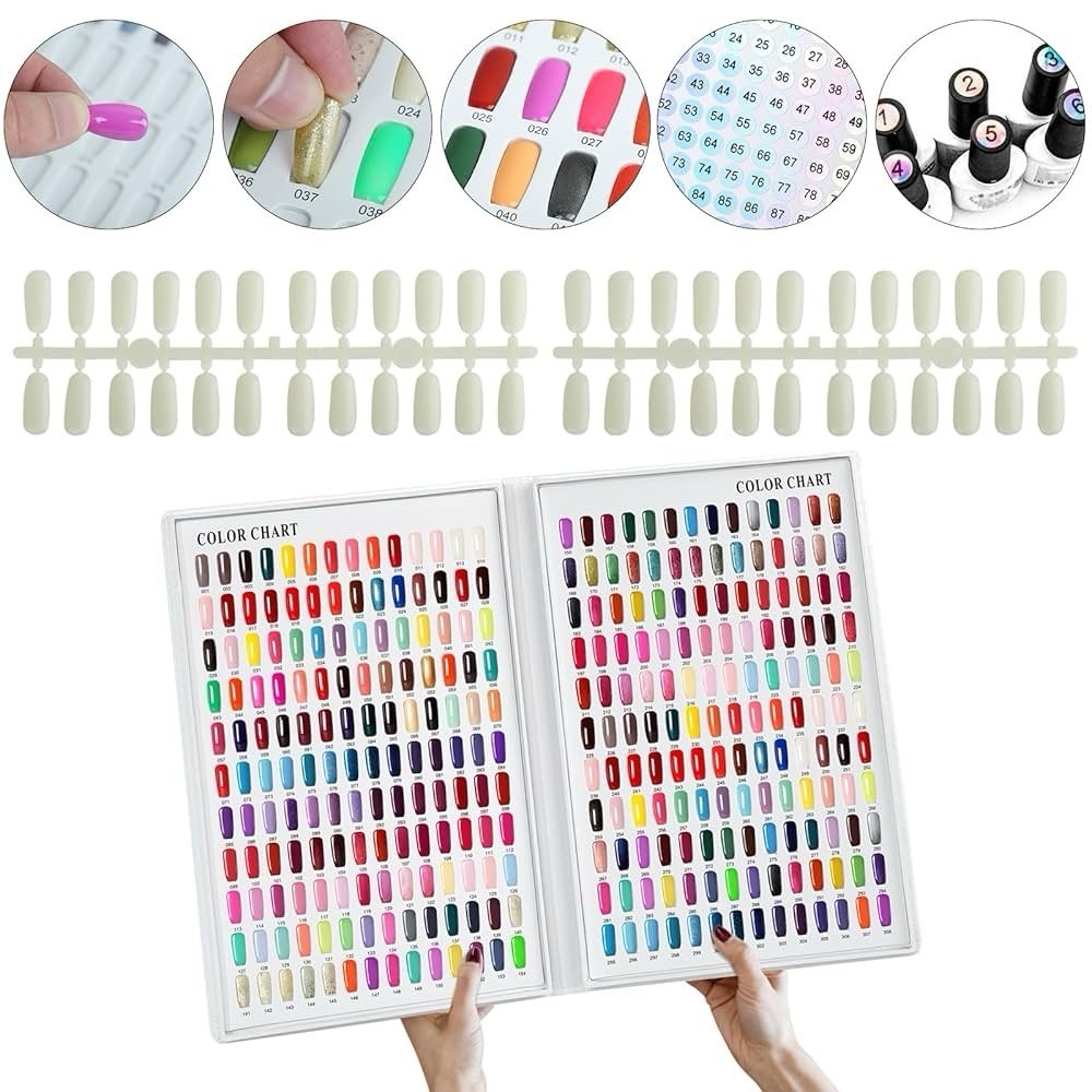 308 Colors Nail Swatches Book 360 Nail Tips Professional Nail Color Chart Card