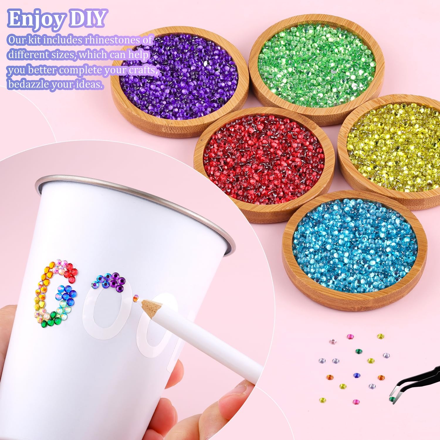 24000 Multicolor Resin Rhinestones with Tweezers and B7000 Glue for Crafts
