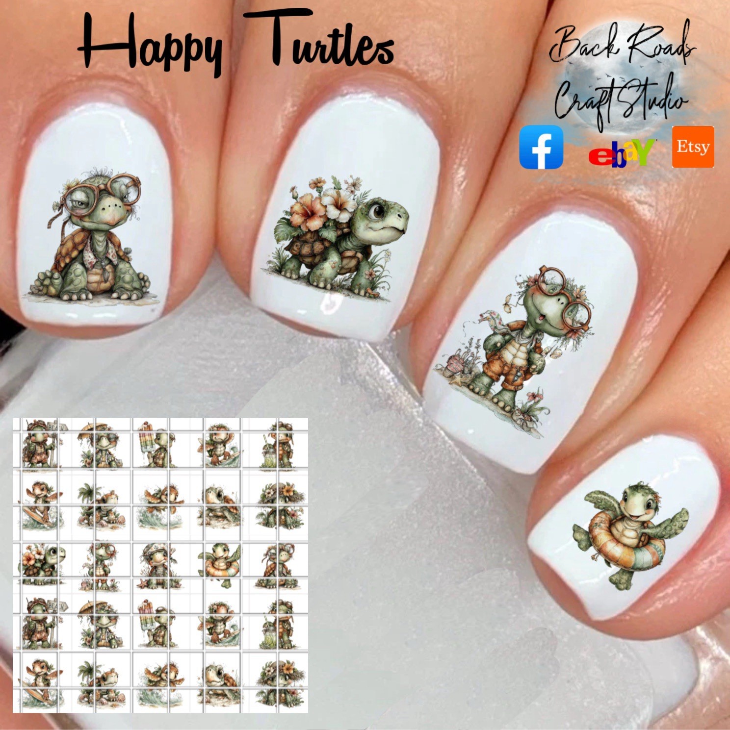 Happy Turtles Waterslide Nail Art Decals Set Of 50 Instructions Bonus