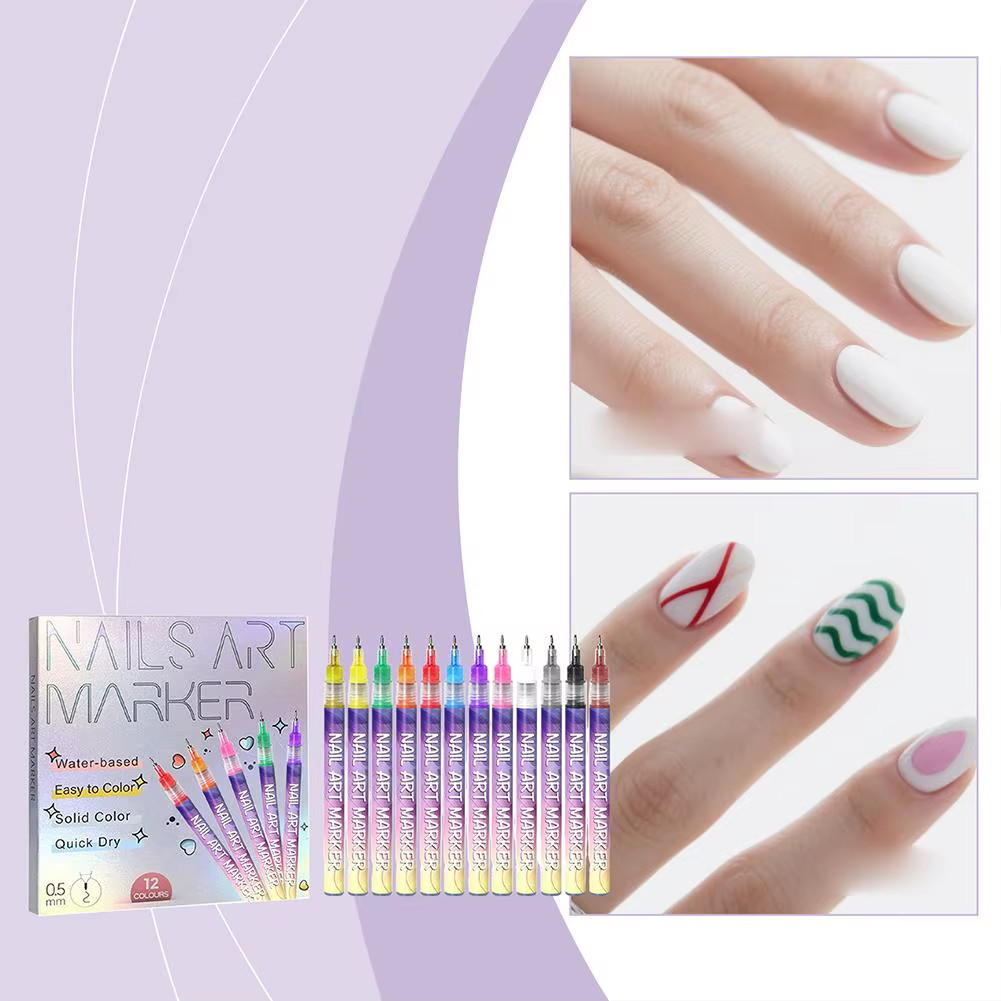 12Pcs/Set Nail Acrylic Graffiti Pen 12 Color Nail Marker Drawing DIY Beauty Nail