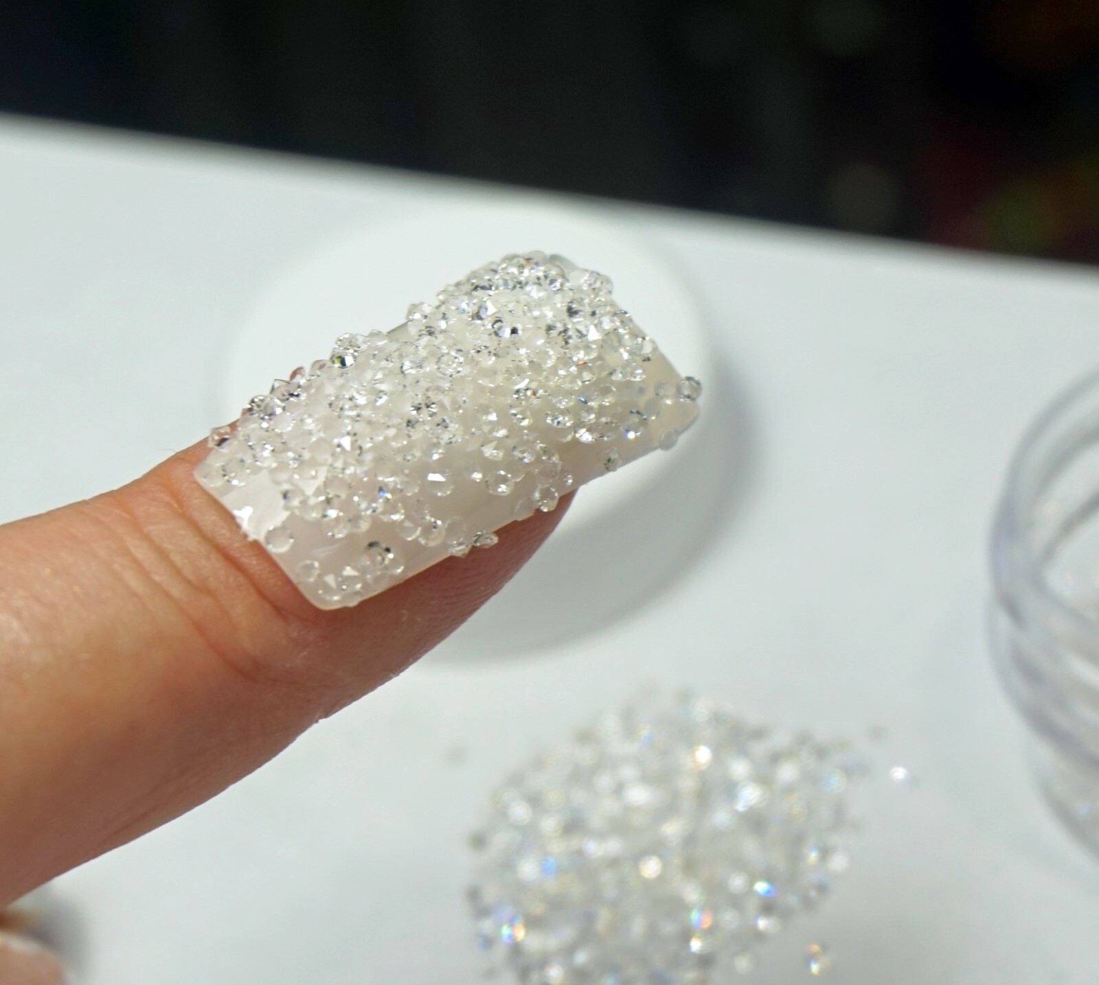 CLEAR GLASS PIXIECRYSTALS For BRIDAL NAIL ART CLEAR PREMIUM CRYSTALS IN JAR