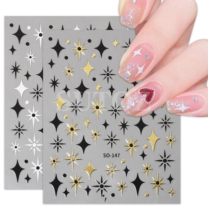3D Black Gold Silver Star French Tips Nail Stickers Decoration DIY Manicure NH18