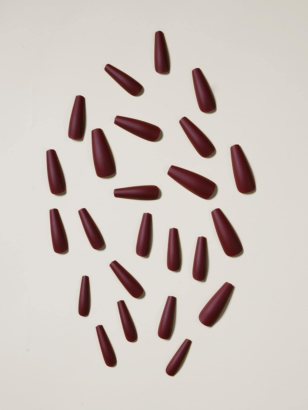 24pcs Long Coffin Burgundy Solid Matte Fake Nail False Nails Press On Nails Glue