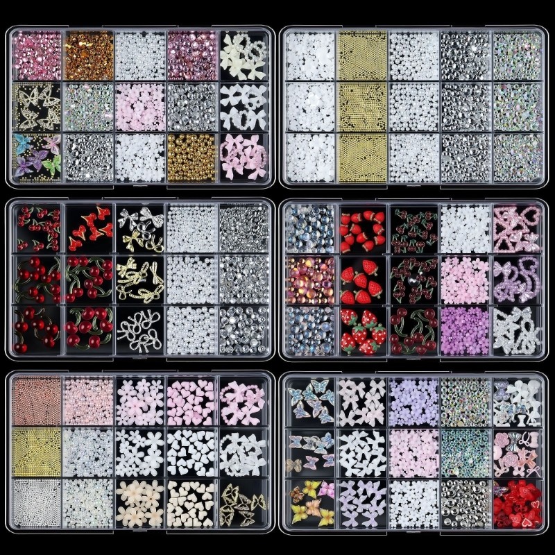 15 Grid Lightweight Resin Nail Art Embellishments In Trendy Bows Shapes
