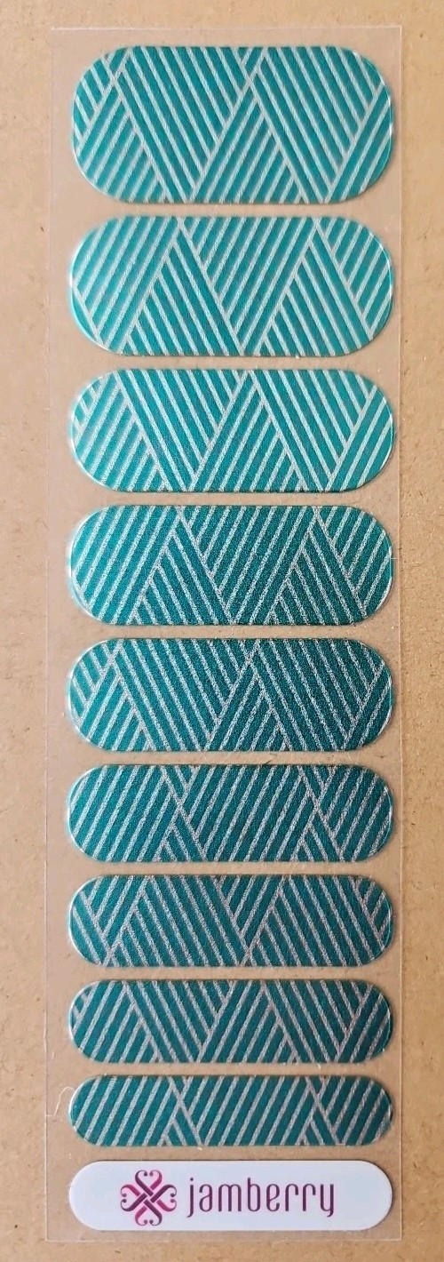 JAMBERRY TURQUOISE AND SILVER CRISS CROSS HALF SHEET NAIL WRAP TBT MAY 2016