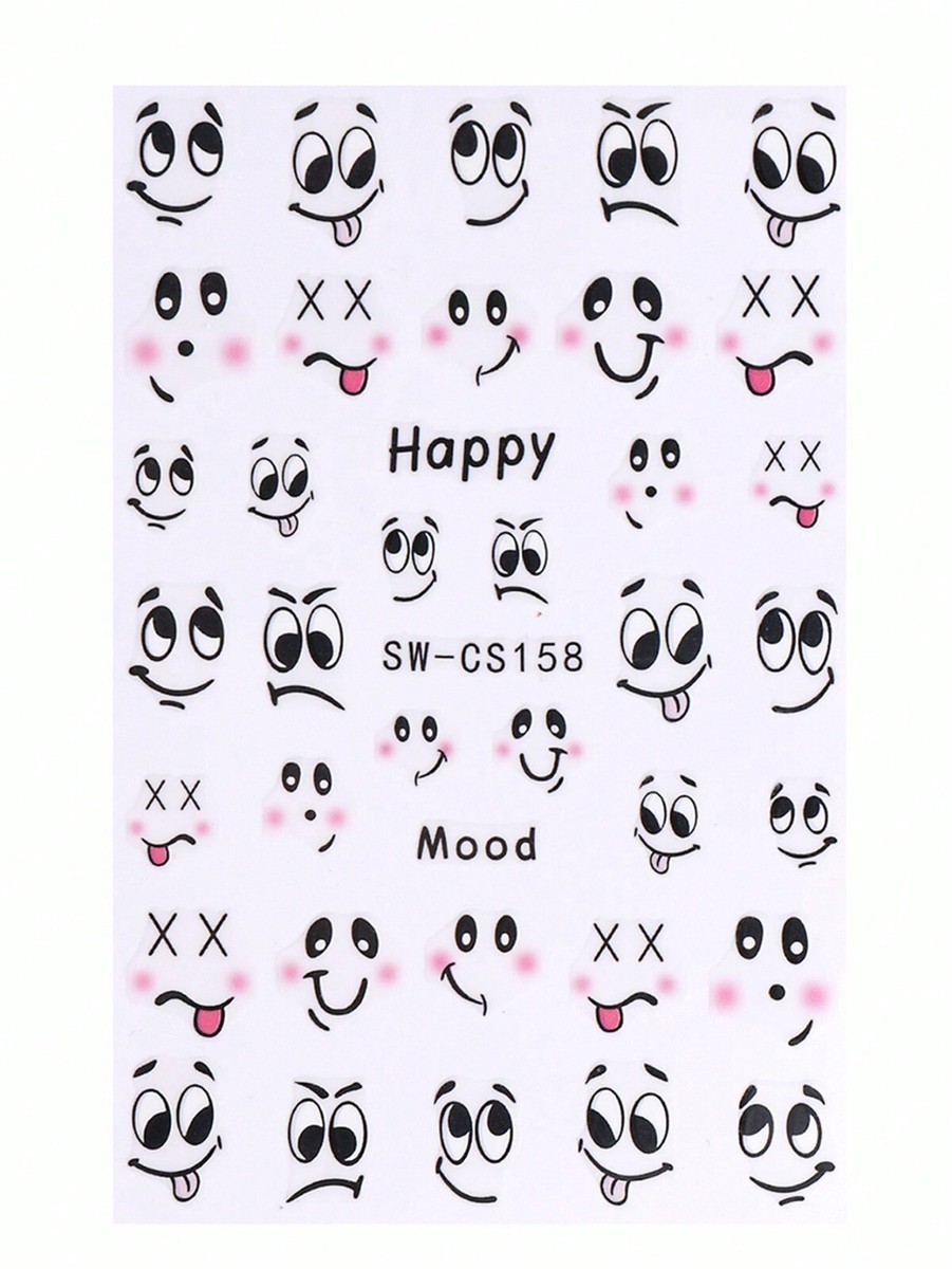 Cartoon Moodes Smiley Faces Nail Art Stickers Nail Decals, Cute Nail Sticker