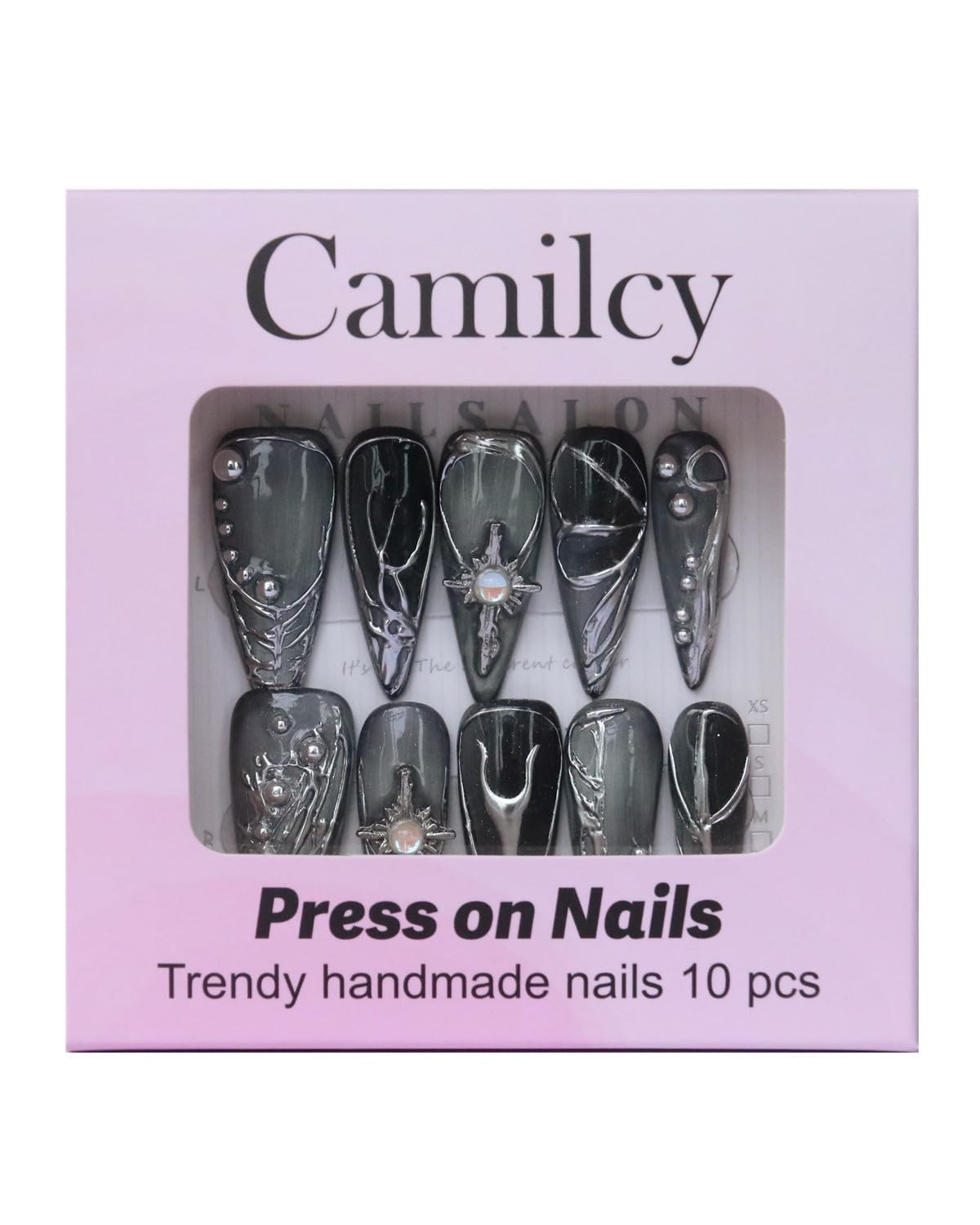 Luxury Gray Silver Gradient Stiletto Press On Nails – 3D Gothic Design, Reusable