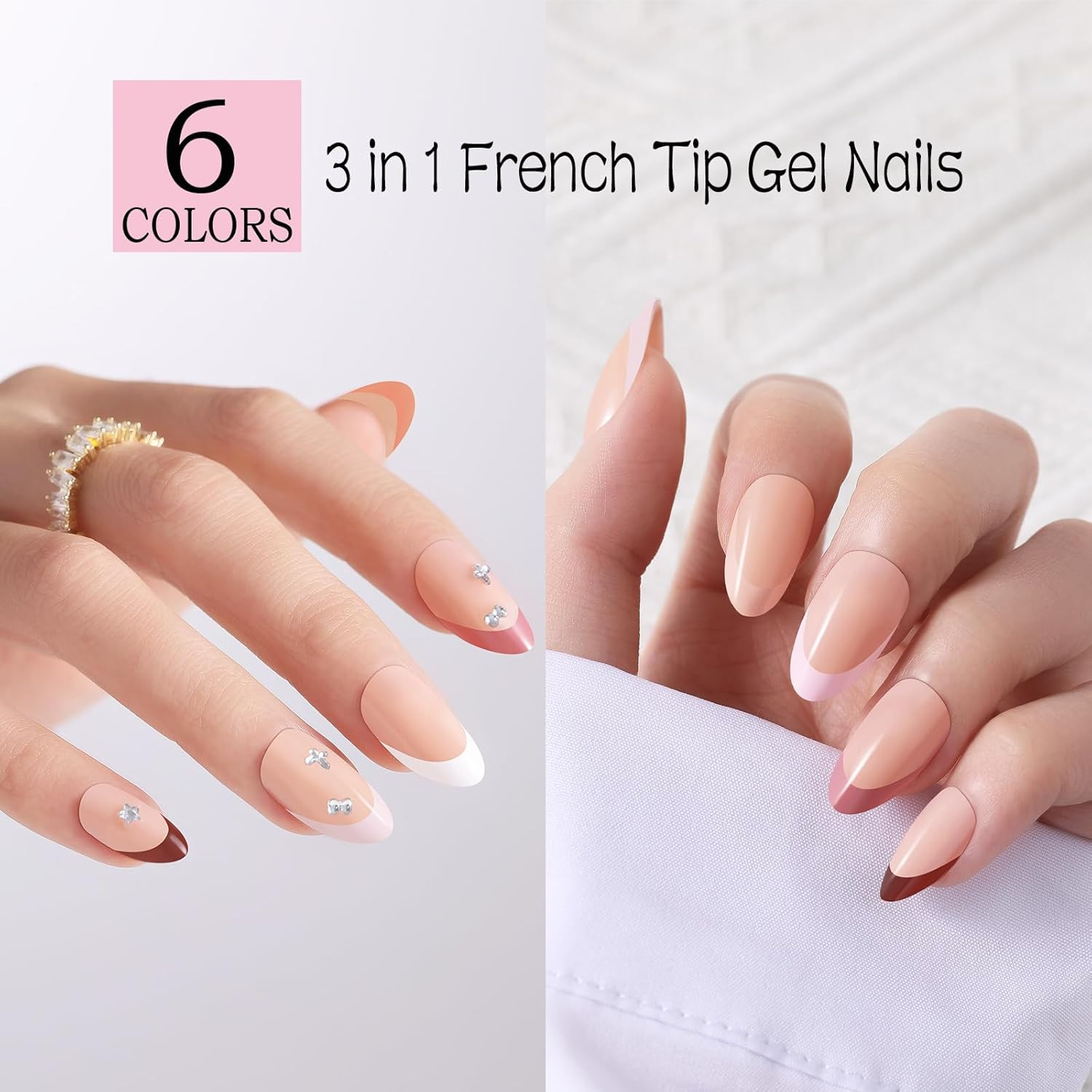 6 Packs 180Pcs French Tip Press on Nails Short Almond – French Soft Tip Nails Ge
