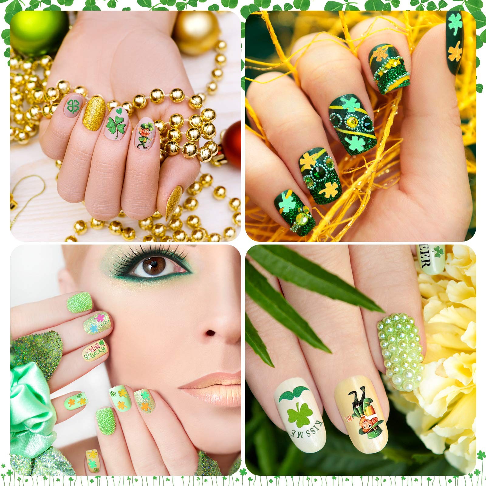 10 Sheets St. Patrick’s Day Nail Art Stickers 3D Self-Adhesive Nail Decals an