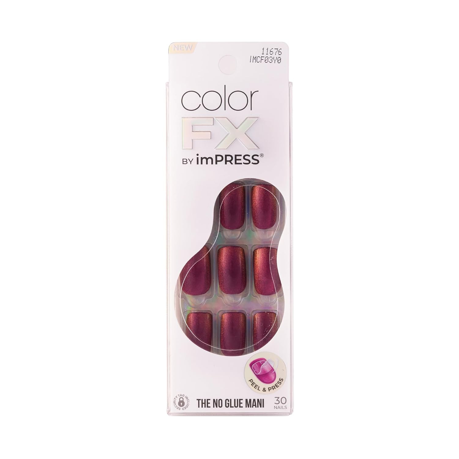 KISS Impress Color FX No Glue Mani 30 Pcs Press on Nails, Medium False Nails, Me