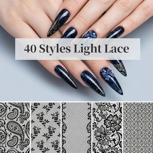 40 Rolls Lace Nail Foil, Holographic Lace Transfer Foil Sheets for DIY Nails