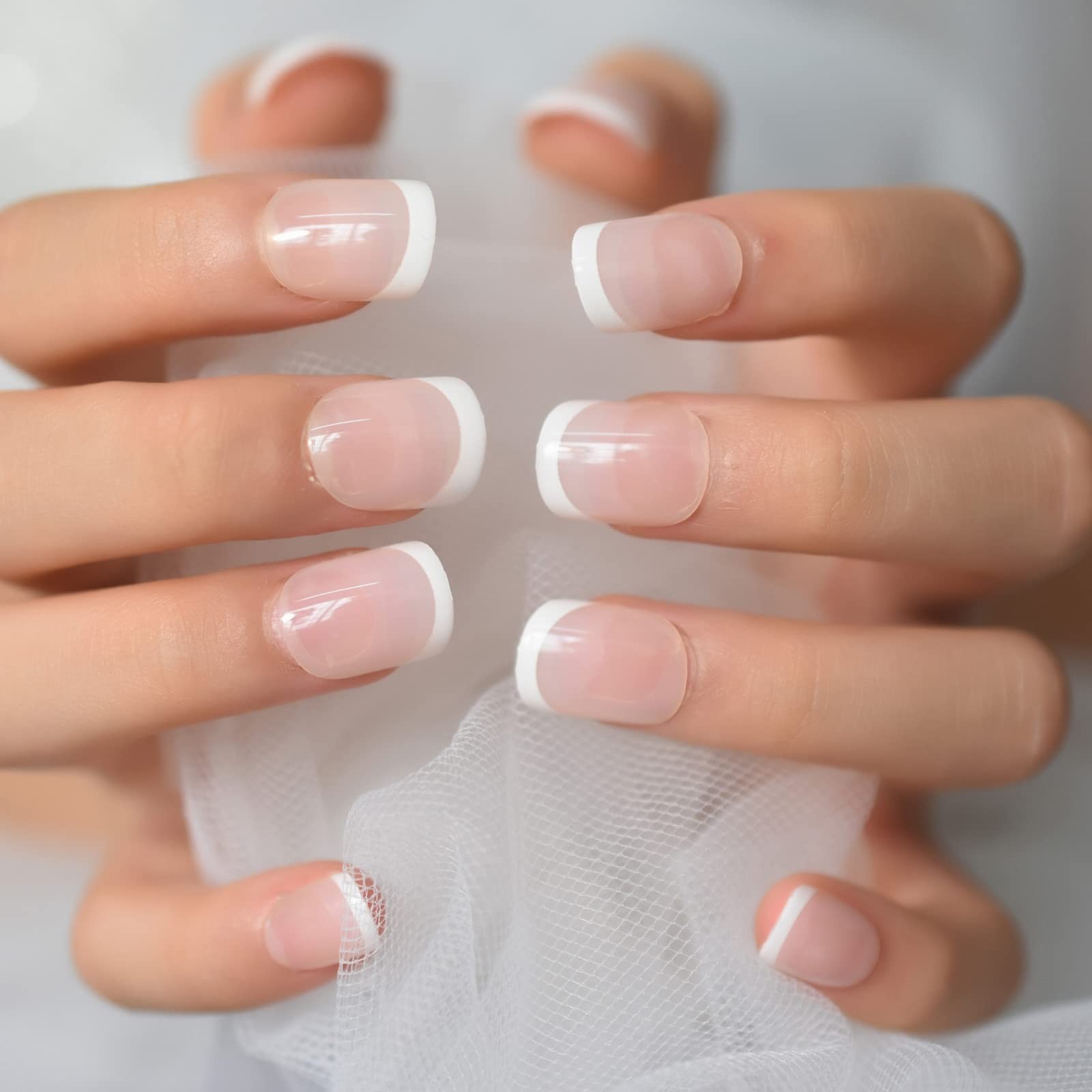 120pcs Child Fake Nails Nude French Natural White Tips Short Round Press On N…