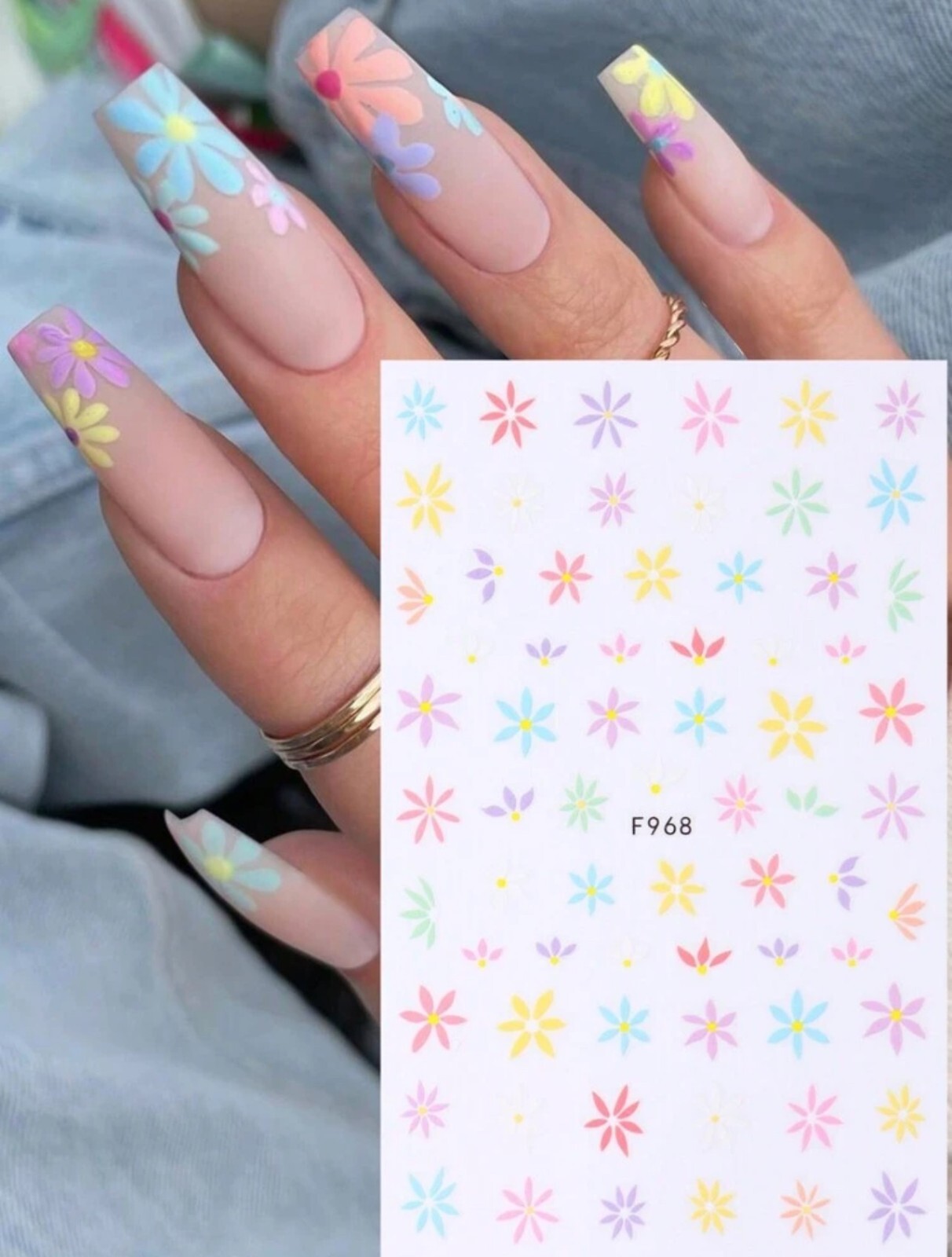Nail Art Stickers Decals Spring Summer Flowers Floral Daisy Colorful F968