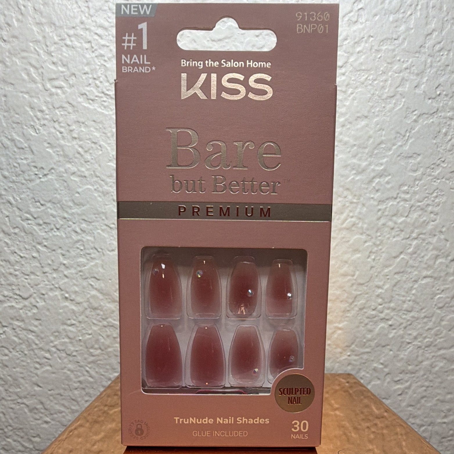 KISS Bare But Better TruNude Pink Medium Oval Glitter Press-On Nails 30 Glue