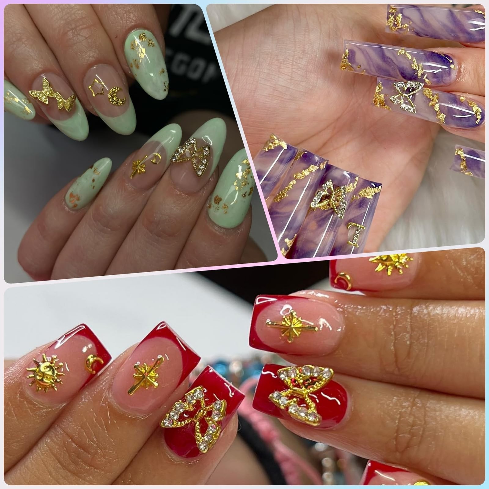 OPMADM 100Pcs Gold Nail Charms and Gems for Nails Design 100 Pcs,