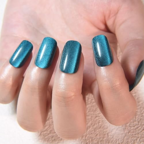 Teal Green Cat Eye Press on 24 Ounce (Pack of 1) 24Pcs-Medium Square-11 Teal