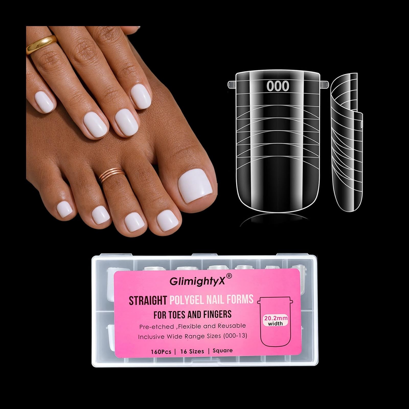 Straight Flat Polygel Nail Forms for Finger and Toes,GlimightyX Medium, Clear