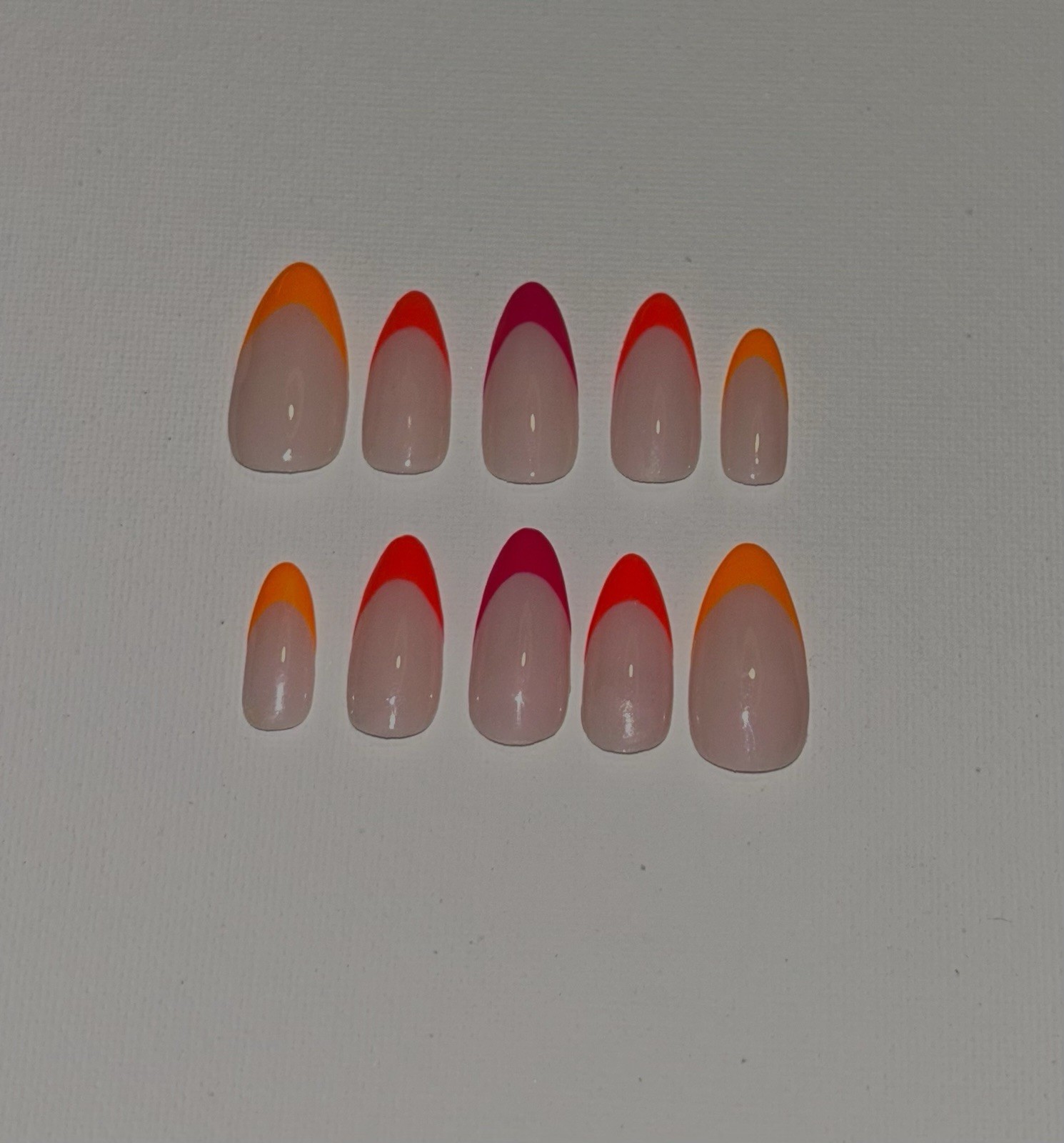 Handmade Medium Almond Press-On Nails Neon French Tip Set