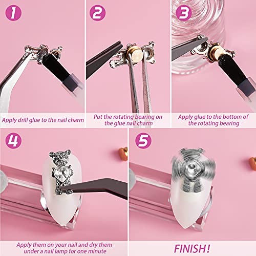 30 Pieces Spinning Nail Charms Nail Art Rotating Charm Rotating Bearing Nail