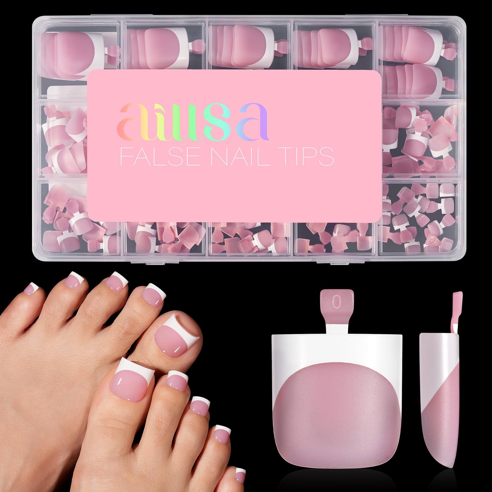 AILLSA French Tip Toe Nail Tips Press on, 150PCS Sharp 150PCS, Berry Pink