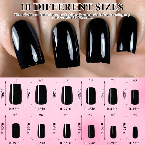 240pc Press on Nails Medium Square Fake Nails Press ons Square Nail Tips Black